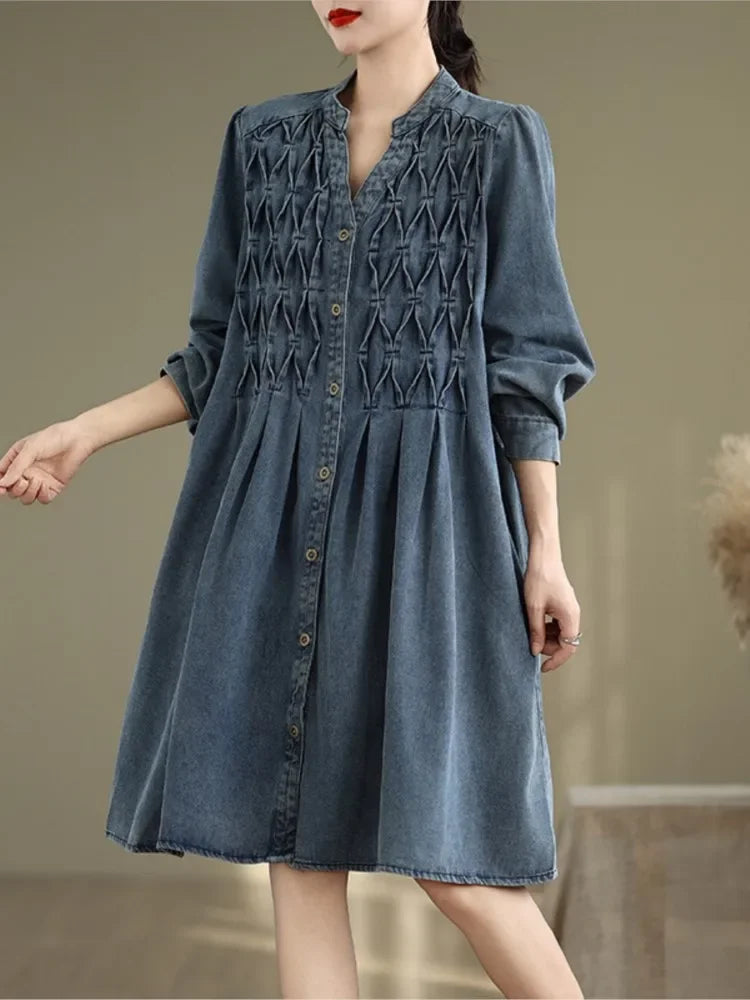 Denim Oversized Autumn Winter Long Sleeve Coat Women Ruffle Fashion Loose Pleated Ladies Jackets Retro Woman Jackets Coats