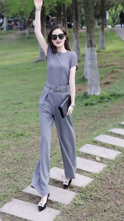 Trousers Woman Wear To Work Summer 2024 Office Professional Wide Leg Top and Pant Sets for Women 2 Pieces Tailor Casual Elegant