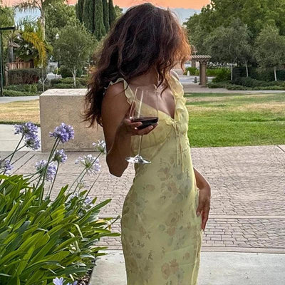 WhereMery Fashion Women Floral Printed Maxi Dresses Sexy Lady Off Shoulder Backless Ruffle Halter Dress Elegant Summer Vestidos