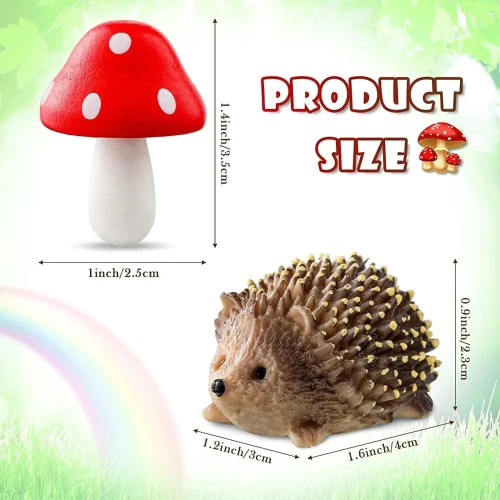 Garden accessories resin hedgehog and wooden mushroom miniature garden accessories bonsai micro landscape decoration