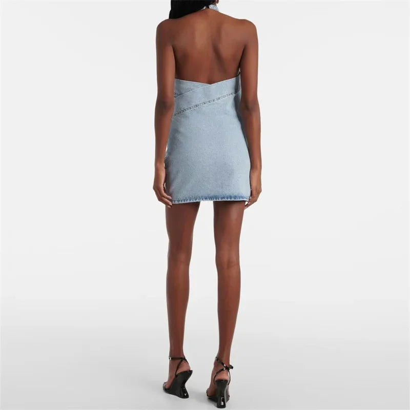 Womens dresses 2025 Summer New 3D Flower Mini Dress pure cotton sleeveless short dresses Sexy backless party dresses Denim dress