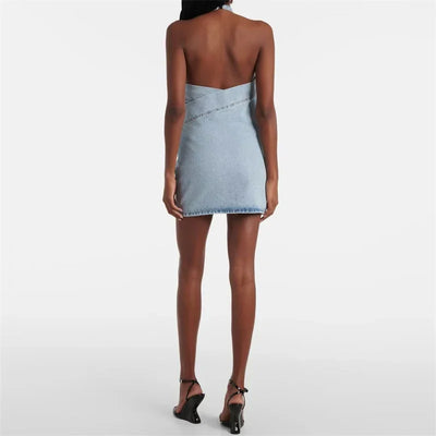 Womens dresses 2025 Summer New 3D Flower Mini Dress pure cotton sleeveless short dresses Sexy backless party dresses Denim dress