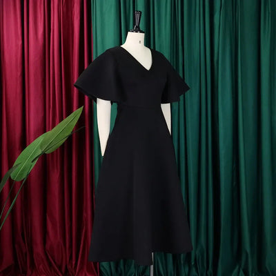 Elegant Party Dresses for Women V Neck Ruffles Sleeve High Waisted Pleated Mid Calf Luxury Birthday Dinner Vestidos Mujer Dress