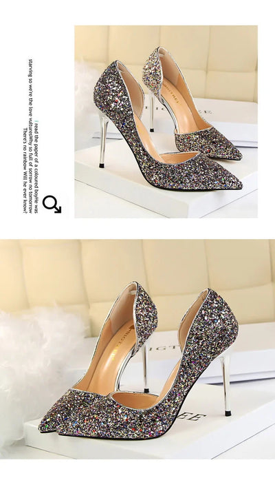 BIGTREE Shoes Champagne Women Pumps Sequin Wedding Shoes Stiletto High Heels Women Shoes Luxury Party Shoes Pumps Plus Size 43