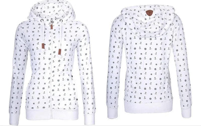 NEW Women Hooded Fleeces Oversize Sea Anchor Print Zipper coat Jumper Casual Sweatshirt Tops Autumn long sleeve hooded sw