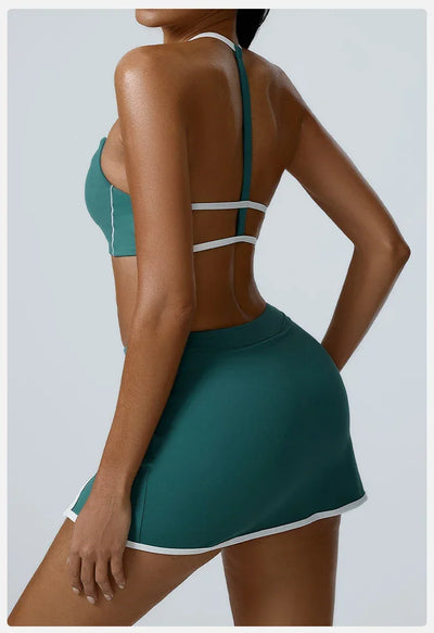 Women Yoga  Workout Set Bra and Shorts Two Piece Patchwork Open Sexy Back Elastic Fitness Sexy Yoga Outfit Sport  Women