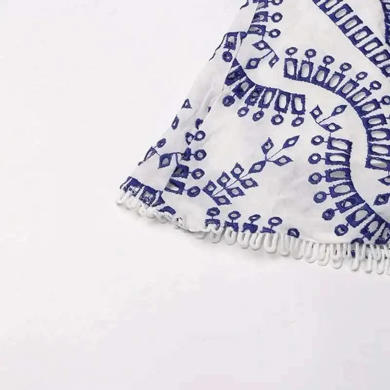 Summer Sundress Holiday Print Embroidery Cotton Short Cake Dress Women Sleeveless Tank Elastic Back Cocktail Party Vestidos
