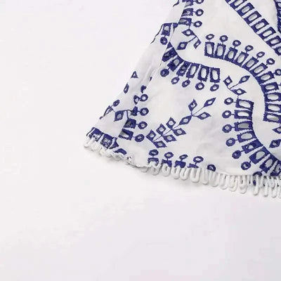 Summer Sundress Holiday Print Embroidery Cotton Short Cake Dress Women Sleeveless Tank Elastic Back Cocktail Party Vestidos