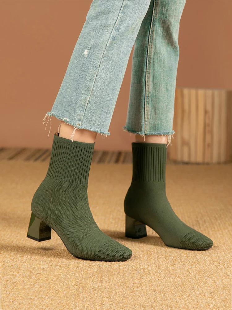 Women's Boots 2025 New Fashion Pointed Soft Knitted Casual Comfortable Shoes (heel height 4.5cm, )
