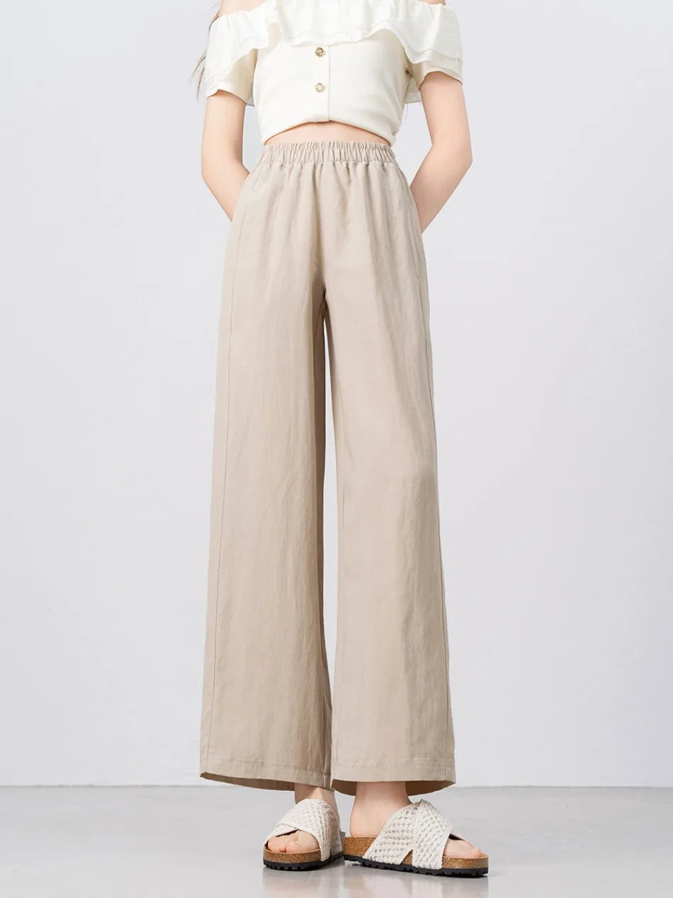 New Wide-leg Pants Women Clothing Summer Thin Loose Straight Casual Pants Solid High Waist Drape Nine-point Literary Pants