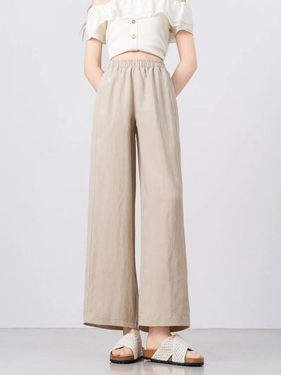 New Wide-leg Pants Women Clothing Summer Thin Loose Straight Casual Pants Solid High Waist Drape Nine-point Literary Pants