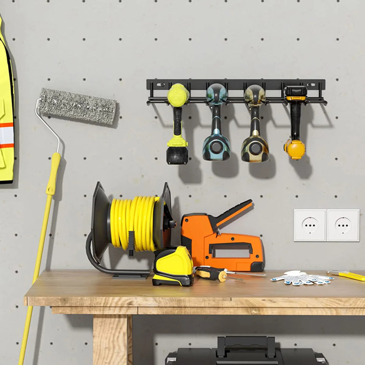 Hand Power Tool Organizer Rack Wall Mounted Floating Tool Shelf Electric Drill Holder Heavy Duty For Workshop Garage Accessories