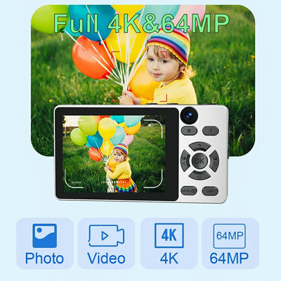 Digital Camera 4K 64MP Photography Camera Video Camcorder 18X Zoom Retro CCD Camera Dual Lens Photo Video Camera with 32GB Card
