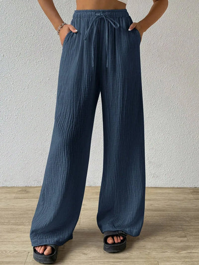 Wide Leg Floor Length Pants Women Drawstring Pant Loose Y2k Streetwear Capris Pockets Casual Sports Summer High Waist Basics