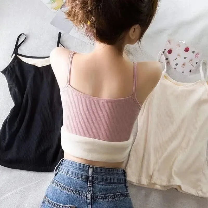 Thermal Underwear Tops Women Velvet Thickened Suspender Bottomed Shirt