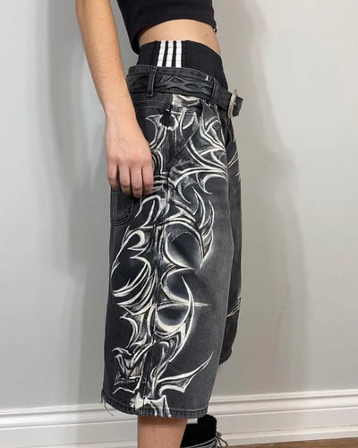 2025 European and American Fashion High Street Trendy Brand Denim Shorts Men Y2k Harajuku Hip-hop Rock Versatile Jeans Women