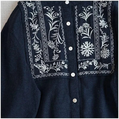 Cotton Linen Floral Embroidery Blouses Shirts For Women Tops Loose Oversize Lantern Long Sleeve Casual Boho Beach Summer Blusas