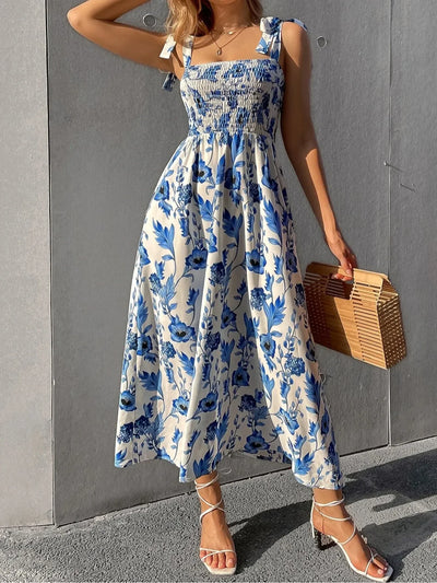 2025 New Summer Dresses for Women Sexy Print Spaghetti Strap Women Dress A-LINE Long Dress Women Vestidos De Verano Mujer Q110