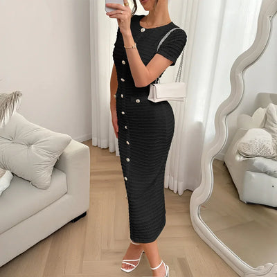Elegant Dresses for Women Wear Temperament Commuting Female Clothing Summer Women's Fashion High Waist Work Button Slim Dress