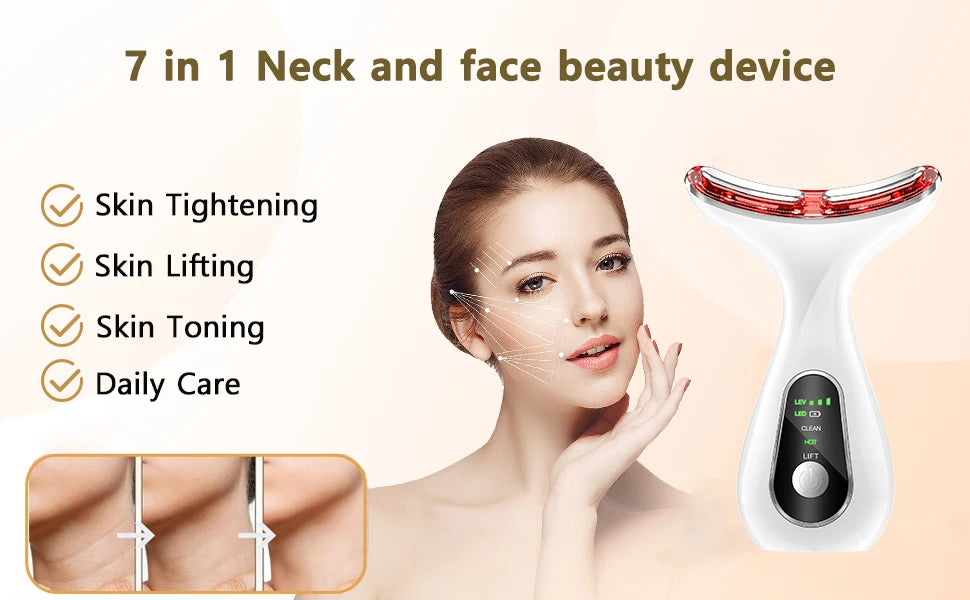 Neck Face Device Vibration Massage for Face and Neck Face Lifting Machine Microcurrents Red Light Therapy Anti Wrinkle