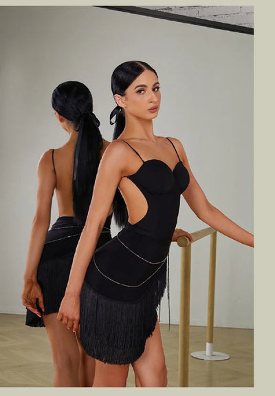 Female Latin Dance Dress Women Performance Belly Modern Dancing Dresses Striped Bare Back Design Bodysuit