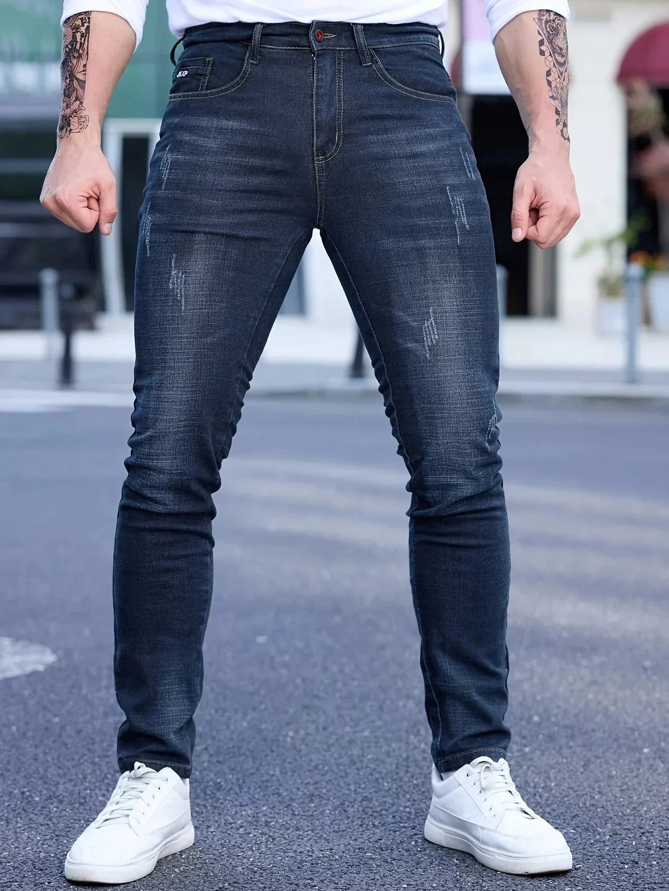 2025 Spring Autumn Men's Fashion Ripped Skinny Jeans Street Style Vintage Wash Solid Denim Casual Slim Fit Pencil Pants 28-36