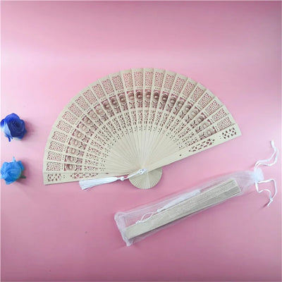 Folding Hand Fans Fashionable Engraved Women Elegant Wood Gifts Fan With Bags Tassels Wedding Mariage Festival Party Dance Props