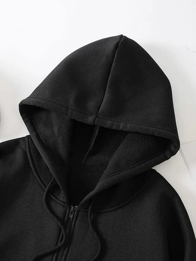 Fashion Solid Zipper Hoodie Women Warm Fleece Hooded Sweatshirt Autumn Casual Street Pocket Sportswear Oversized Female Clothing