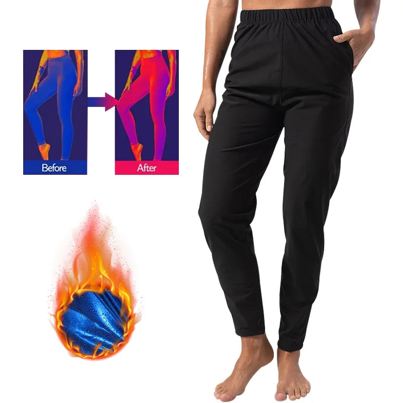 Sauna Suit for Women & Men Weight Loss Workout Body Shaper Long Sleeve Pants with Elasticity Waist and Pocket DesignSweat Suits