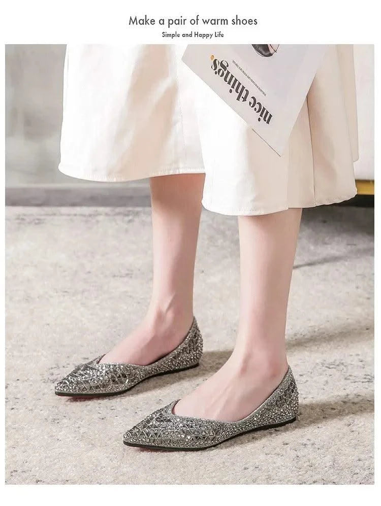 Women's Ballet Rhinestones Flats Female Plus Size 43 Slip on Boat Shoes Chaussure