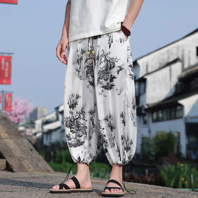 Men's Floral Wide Leg Casual Harem Japanese Yoga Harem Pants Hip hop Joggers Baggy Trousers for Men Summer Streetwaer M-XXXXXL