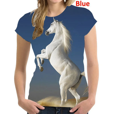 Fashion 3D Printing T Shirt Animal horse Women Funny Short Sleeved Tees Women Tops Pullover Tee