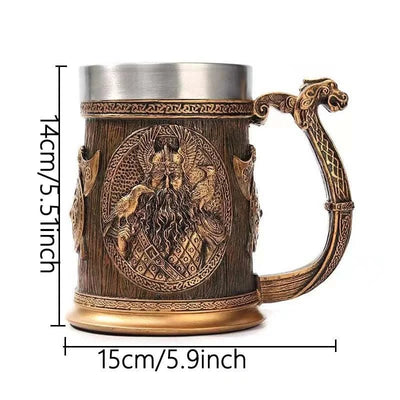 Coffee Beer Mugs Viking Retro 3D Personalized Stainless Steel Mug Big Capacity Water Cups Simulation Wooden Juice Cup Home Items