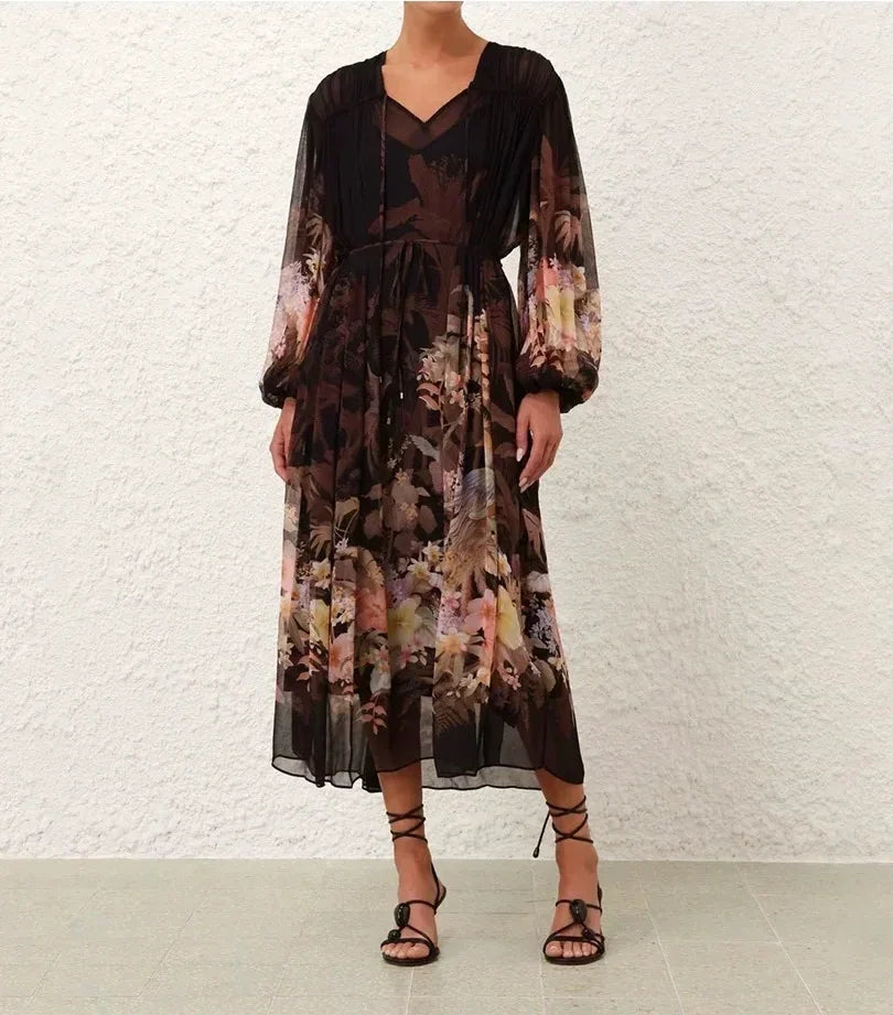 New Collection White Pleat Ruched Floral Print Sleeveless Women Midi Dress for Holiday