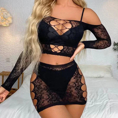Sexy Sleepwear Babydoll Dress Bodysuit Lingerie Sexy Erotic Temptation Strapless Hollow Sleeveless Catsuit Nightgown Chemises