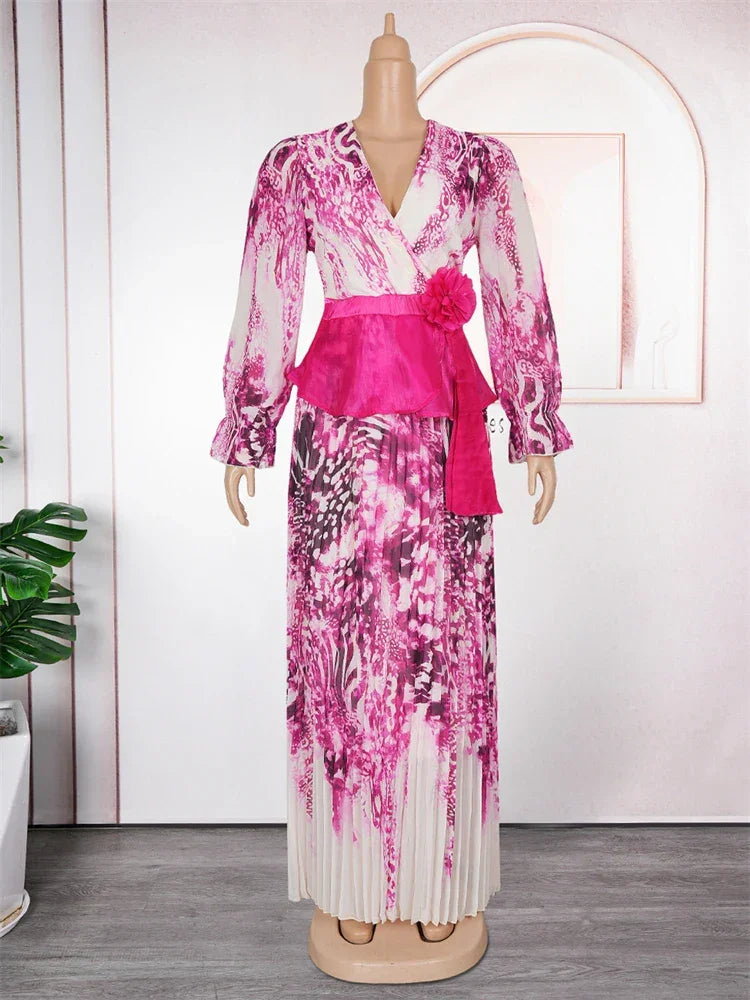 2025 Summer Dresses For Women Dubai African Wedding Party Prom Evening Gown Dashiki Pleated Maxi Robe Office Ladies Clothing