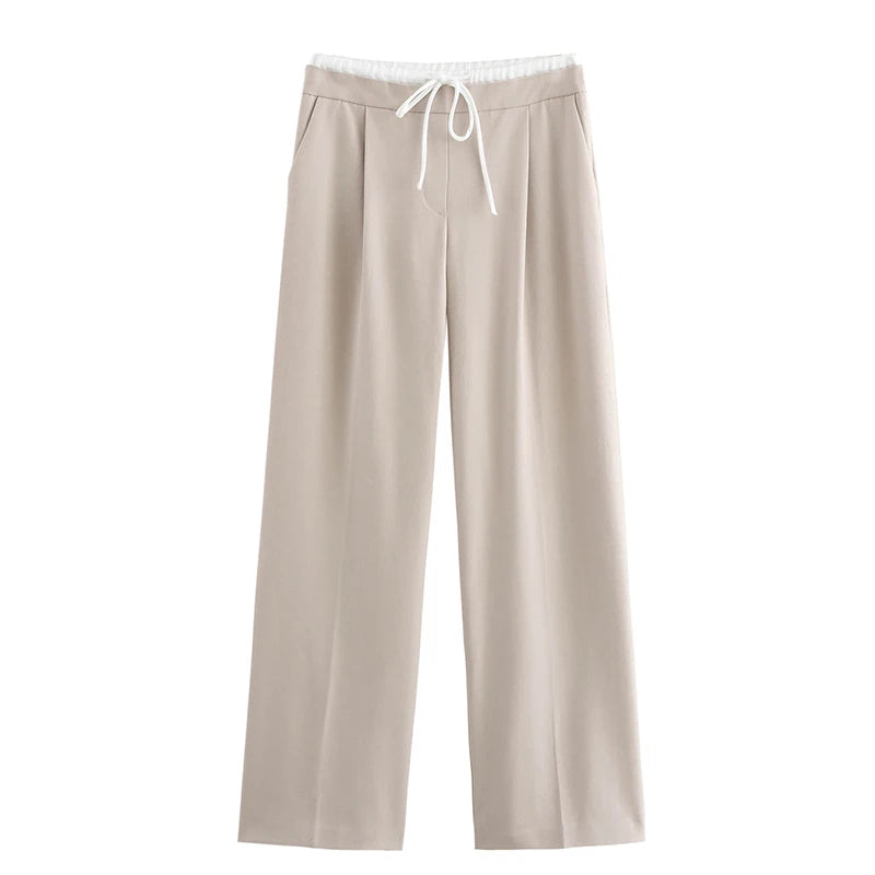 Wide Leg Pants For Women Straight Autumn Coffee Tie Up Casual Trousers Women Gray Loose Pants Ladies Black Trousers Office