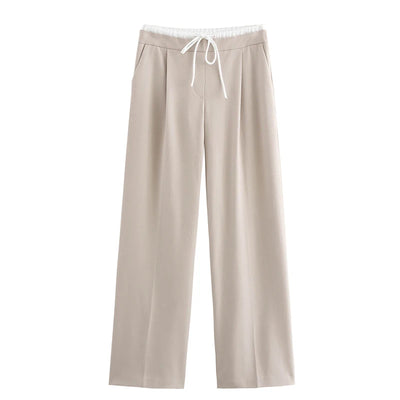Wide Leg Pants For Women Straight Autumn Coffee Tie Up Casual Trousers Women Gray Loose Pants Ladies Black Trousers Office