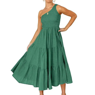 Elegant Dress For Women Bodycon Dress One Shoulder 2022 Summer Fashion Party Ruffles Hem Tiered Maxi Dresses Robe Femme Vestidos