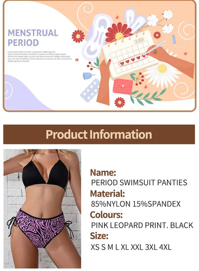 Period Swimsuit Bottom Swimming Women Bikini Bottom Women Solid Black Tie Side Leopard Panties Swimwear 2024New Period Underwear