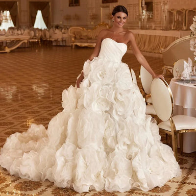 Arabic Wedding Dress Customized Sweetheart Pleat Ruffles Ball Gown Flower Bridal Dresses