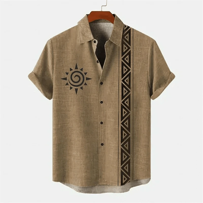 2025 linen men's shirt short sleeved new men's shirt fashionable casual street outdoor shirt linen - Elanique