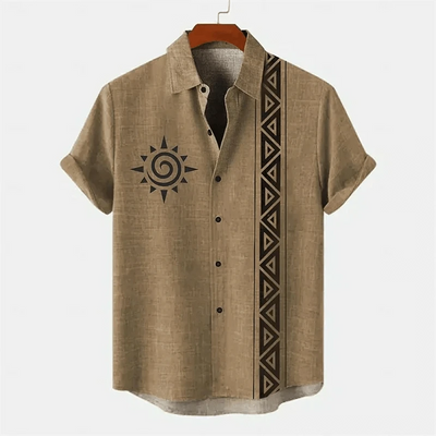 2025 linen men's shirt short sleeved new men's shirt fashionable casual street outdoor shirt linen - Elanique