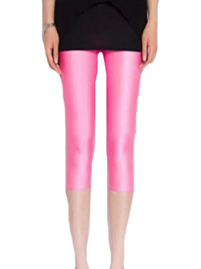 CUHAKCI Fluorescent Color Women Leggings Shiny Leggins Spandex Pants Summer Super Elastic Fitness Capris