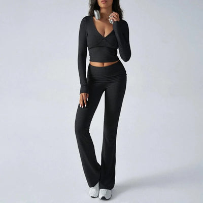 Women's Sexy Suits 2025 Autumn Winter Latest Casual Solid Color Yoga Suit Slim Fit Sports Knit Long Sleeved Pants Two-Piece Set