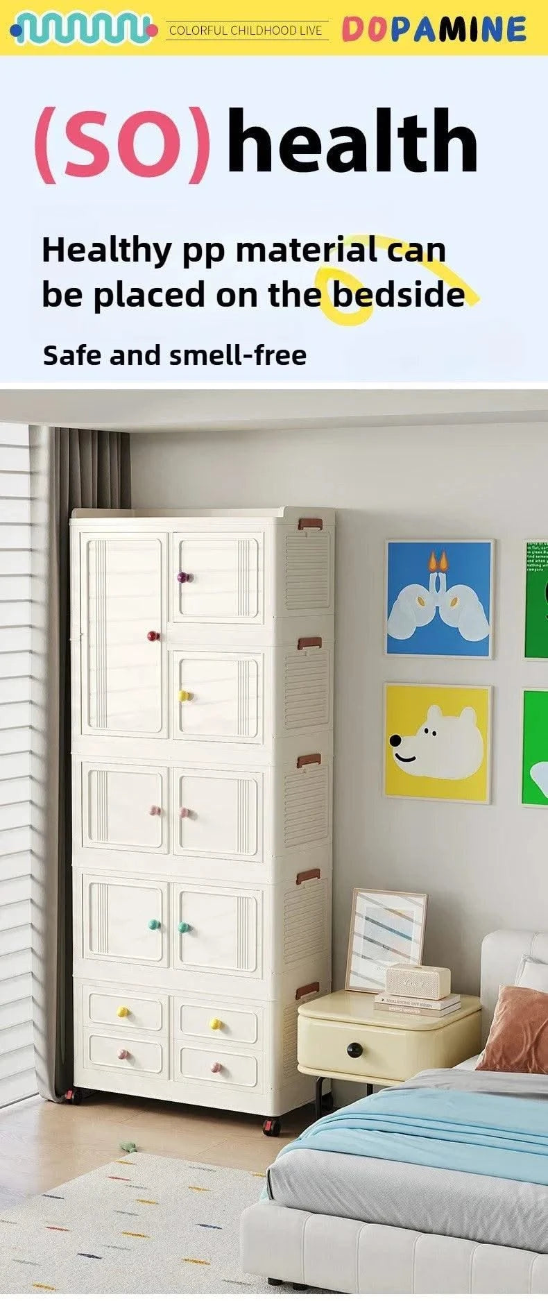 Home bedroom, children's storage cabinet, multi-layer snack cabinet, multifunctional large capacity dust-proof storage box