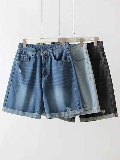 Women Denim Shorts Ripped Wide Leg Black High Waist Short Jeans Straight Leg Blue Denim Shorts For Women Summer Jean Shorts