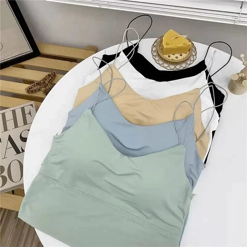 Women Crop Tops Ice Silk Summer Bra Sports Spaghetti Strap Top