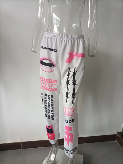2024 New Women Fashion Elastic Waist Sports Casual Harem Pants Femme Joggers Trouser Printed Sweatpants