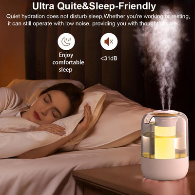 Air Humidifier 2.2L Large Capacity Double Spray Humidifier Desktop Water Humidifier USB Dual Humidifier Diffuser for Home Office